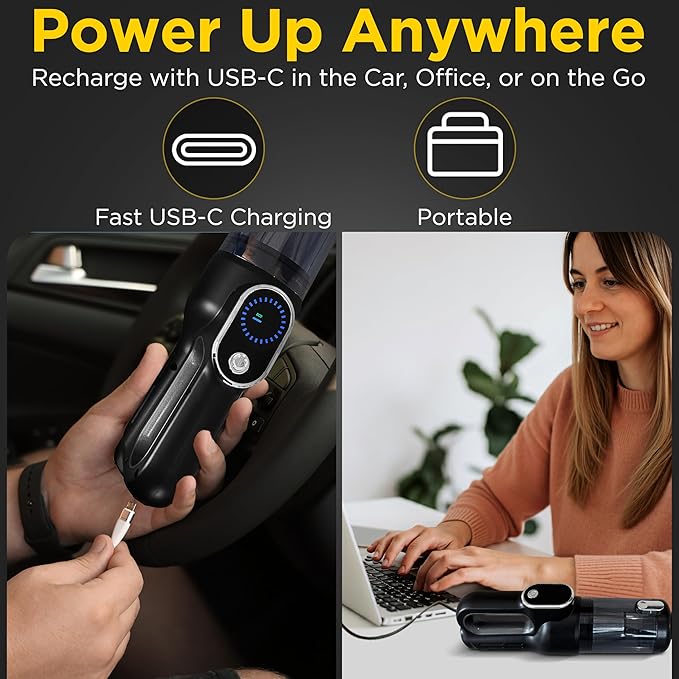 Luminoire Car Vacuum Portable Cordless, 18500Pa Cordless 2-in-1 Vacuum & Air Duster, 5000mAh Battery, 130W Brushless Motor, Handheld with LED Light, Multi Nozzles for Car, Home, Office, Pet