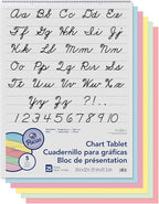 Pacon Colored Paper Chart Tablet, 5 Assorted Colors, Cursive Cover, 1" Ruled 24" x 32", 25 Sheets