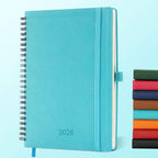 IN-LUXPRO Planner 2026 Daily Weekly and Monthly,8.5"x6.5",12 Months Spiral Bound Calendar Agenda with Self-adhesive Pen Holder,2026 Appointment Book with Vegan Leather Soft Cover,Light Blue