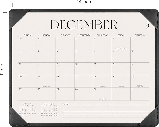 Simplified Desk Calendar 2026-2027 with Desktop Mat, Desk Pad Calendar from January 2026 to June 2027, 14 x 11 Inch, Desk Blotter Calendar for Home Office and School, Easy Planning, Black