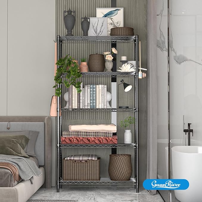 Guan River 5-Shelf Adjustable Metal Shelf Wire Shelving Unit Storage Rack Display Shelf for Office,Kitchen,Bedroom,Bathroom,Laundry,Pantry Basement,Garage(Black,36" L x 14" W x 72" H)