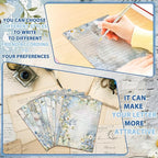 TaoBary 160 Pcs Stationery Paper Set 50 Double Sided Stationery Papers with 50 Matching Envelopes and 60 Round Dot Sticker, 10 Design (Serenity Junk,8.25 x 5.5 Inch)