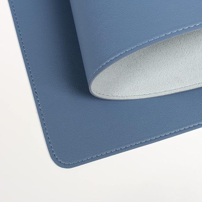Wolaile Faux Leather Desk Pad Blotter,Water and Slip Resistant Writing Desk Protector Mat,Blue Large Mouse Pad for Desktop/Office Home Table Cover,36x17 in