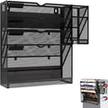 KZWKRG Magnetic File Holder, Magnetic File Organizer Wall Mount, 5 Tier Hanging Mail Organizer Folder Holder, Mesh Desk Accessories and Organizers, Paper Document Magazine Rack with 3 Pen Holder