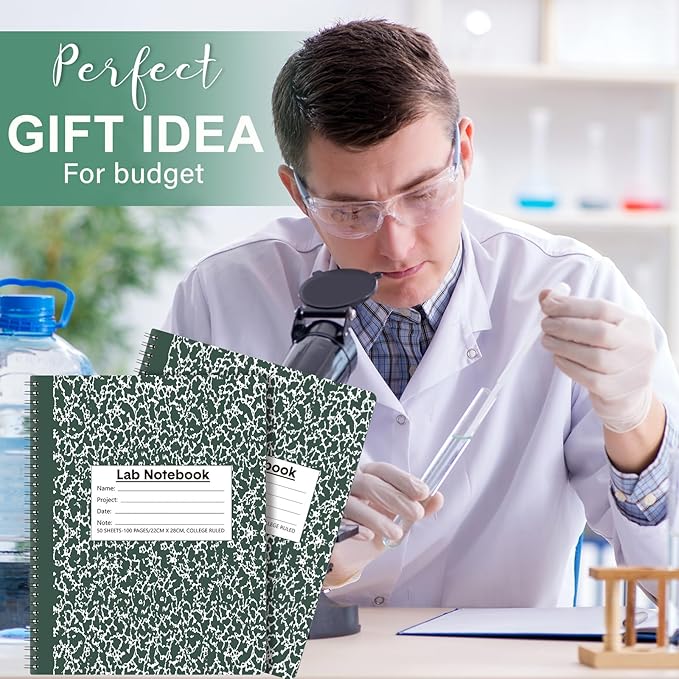 Affrolling 2 Pack Carbonless Lab Notebook Carbon Copy 8.5'' x 11'' 50 Set of Pages 100 Pages Total Laboratory Engineering Chemistry Computation Notebook Science Grid Coil Binding(Dark Green and White)