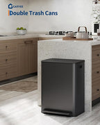 Stainless Steel Garbage Can, 2 x 8 gal Dual Compartment Trash Can with 2 Inner Buckets and Soft Close Lid, Foot Pedal Garbage Bin for Bathroom, Living Room, Kitchen, Black