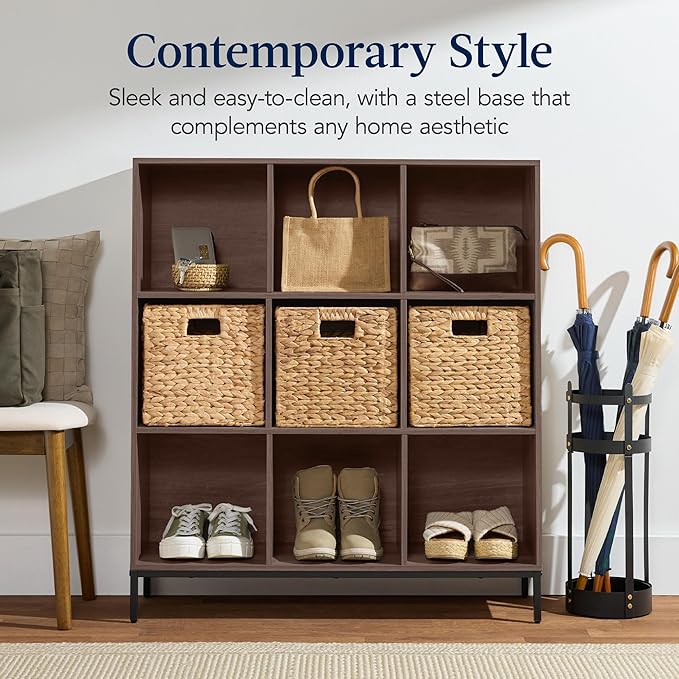 Best Choice Products 9-Cube Bookshelf, 3-Tier Wood Storage Bookcase W/Legs, 11in Shelf Opening, Cube Organizer, Living Room, Office, Nursery - Walnut
