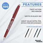 DISCOUNT PROMOS Custom Langham Ballpoint Pens Set of 100, Personalized Bulk Pack - Black Ink, Great for Office, School, Business, Tradeshows - Burgundy