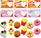 JOYIN 36 PCS Valentines Day Gift Cards with 3D Dessert Erasers for Kid Classroom Cards, Party Favor Toy Card Party Favor, Classroom Prize Supplies, Valentine’s Greeting Cards