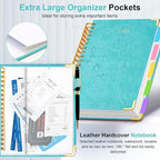 Hardcover Spiral Notebook 6.2"x 8.2" Journal Notebook with Tabs and Removable Dividers 300 Pages 5 Subject Notebook College Ruled, Faux Leather Spiral Bound Notebook for Women School Work (Blue)