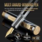 Scriveiner Silver Chrome Fountain Pen (Fine), Award Winning, Heavy Pocket Stunning Luxury Pen, Real Gold Plating and Genuine Schmidt Nib, Includes Converter, Fancy EDC Writing Gift Set for Men & Women