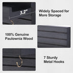 Lwenki Decorative Key Holder for Wall with Shelf, Entryway Shelf with Hooks Holds Leashes, Jackets and Glasses – Sturdy Wood Keyholder Entrance Hanger with Mounting Hardware (Black, Large)