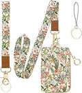 Bolimoss Aesthetic Lanyard with ID Holder for Women & Nurses - Floral ID Badge Holder with Neck Lanyard & 4 Card Slots, Side Zipper Pocket