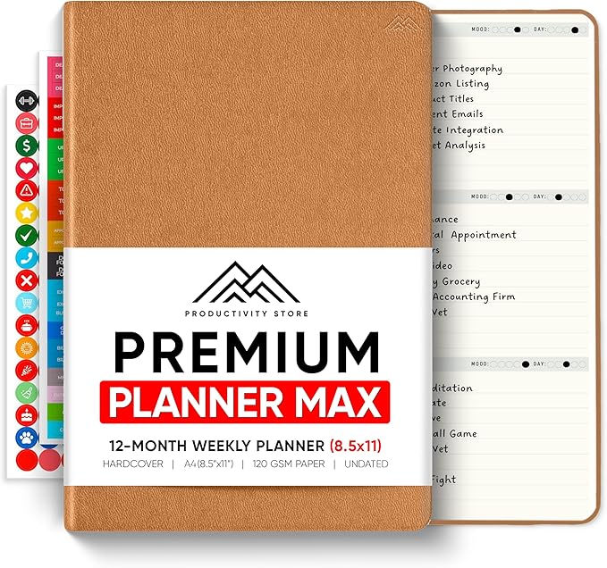Undated, 2026 Planner, 8.5" x 11" - The #1 Productivity Planner to Achieve Your 2026 Goals - Planner 2026-2027 by PRODUCTIVITY STORE (A4, BROWN)