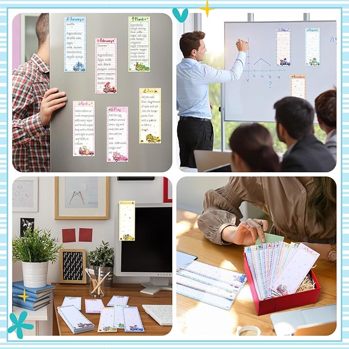 Eaasty 12 Pcs Seasonal Holiday Magnetic Notepads for Refrigerator Text Monthly Magnetic Grocery List 9 x 3.5" Magnet Memo Pads 30 Sheets Per Pad Shopping to Do List for January to December