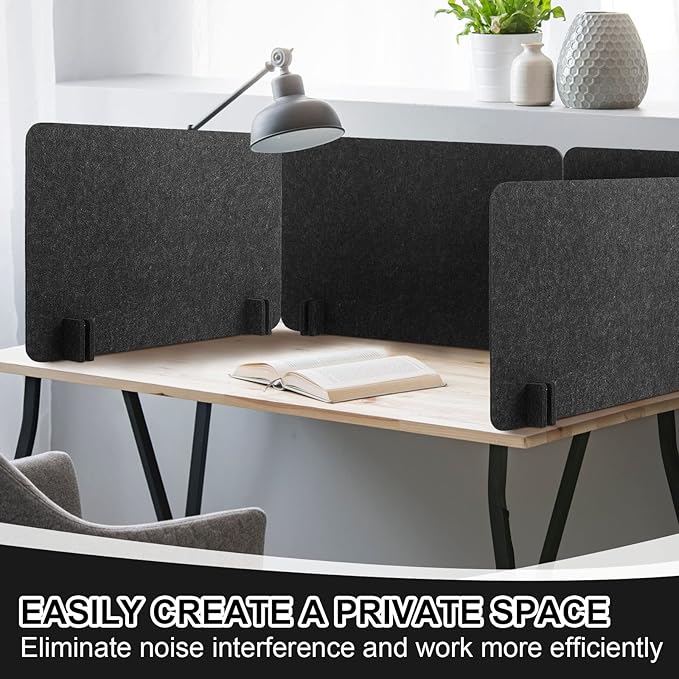 Fabbay 4 Pcs Acoustic Freestanding Desk Divider Desk Partition 16 x 24 Inch Table Freestanding Up Privacy Panel Visual Distraction and Noise Reducing for Office Furniture Classroom (Black Gray)