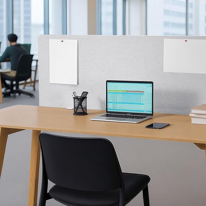 VEVOR Desk Divider Privacy Panel, 60" x 24" Clamp-on Office Desk Partition, PET Cubicle Partition Panel, Workstation Privacy Divider with 2 C-Type Clamps for Office, Sturdy Room, Library