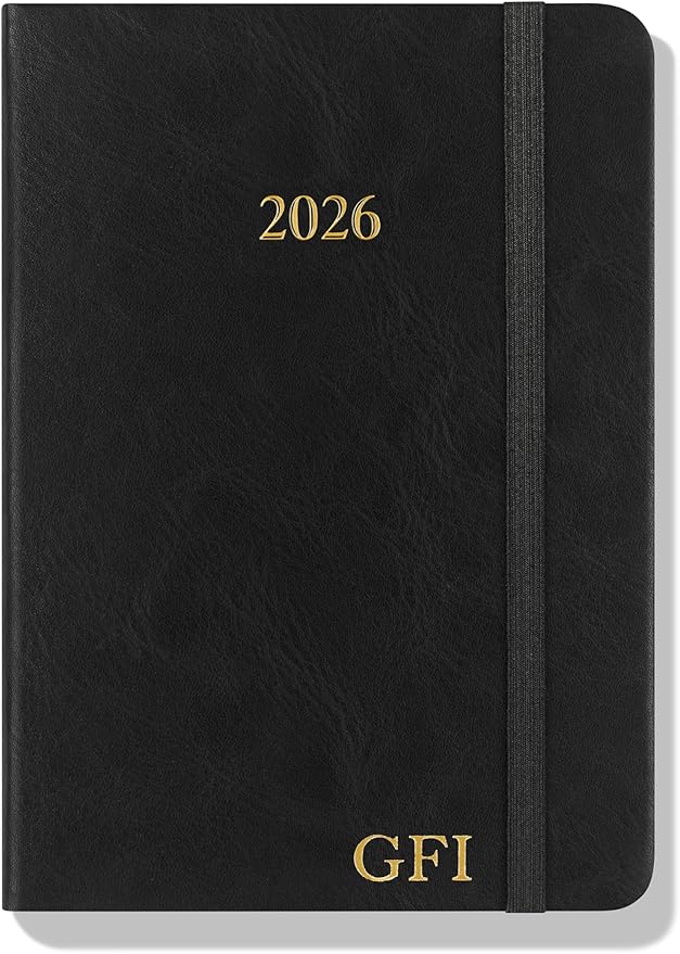 Wykeham's Executive 2026 Daily Journal Planner – US Public Holidays & Format – Customization Available (Personalized Black, 6"×4.5")
