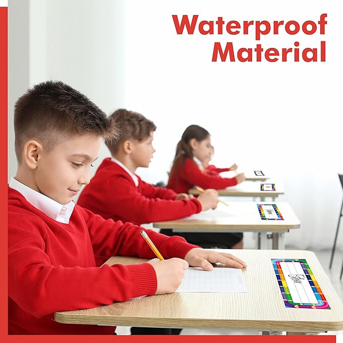 40PCS Desk Nameplates, Double Sided PET Film Desk Name Tags Erasable & Reusable Traditional Manuscript Name Plate Colorful Decoration for Student School Classroom Organization (10” x 2.8”)