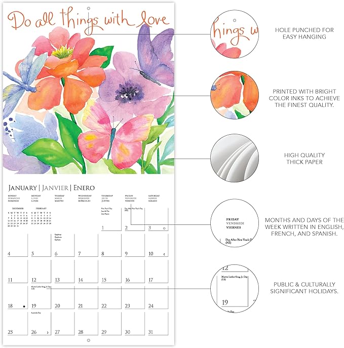 Graphique 2026 Live Love Laugh Mini Wall Calendar | 7” x 7” | Thick Paper | Home & Office Organizer | Large Monthly Grid | 3 Languages & Marked Holidays | 4 Month Preview Page for 2027
