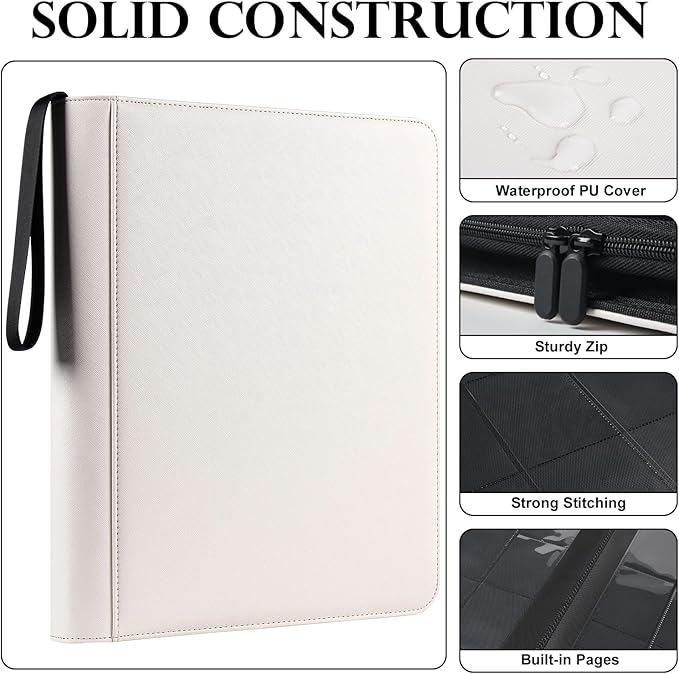 GEAoffice Archival Safe Top Loader Binder Holds 324 Cards, 9 Pocket Trading Card Binder for Toploader 3"×4" Rigid, Premium Card Collection Album Folder Holder for MTG, TCG, Sports Cards, White