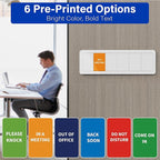 Office Door Signs with 6 Printed Status Options – Do Not Disturb, Out of Office, In a Meeting, Please Knock, Back Soon, Come on in – Includes Custom Personalized Blank Sticker for Privacy Workspace or Studio Available and Away