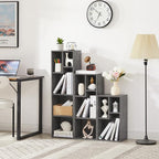 VECELO Wide Bookshelf Set, Fits 9.3" × 10-12.8" Hardcovers, Cube Storage Bookcases, Free-Standing for Living Room, Bedroom, Home Office, 3/4-Tier, 2-Pack, Gray