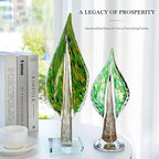 QFkris Blown Glass Tree of Life Leaf Sculpture for Home Decor, 12inch Hand Blown Glass Art Decorative Statue for Book Shelf Living Room Office Desk Home Decoration Accents Collectible Figurines