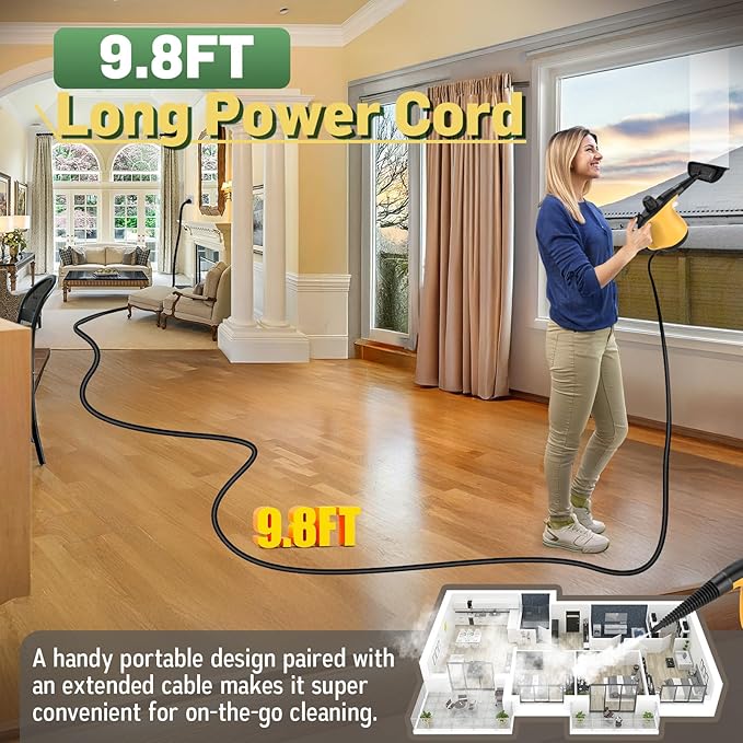 Pressurized Handheld Steam Cleaner for Home Deep Cleaning, Multi-Purpose Portable Steamer for Cleaning with 11 PCS Accessories for Dirt, Grease, Window, Car, Furniture, Bathroom, Couch, Tile and Grout