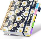 Spiral Journal Notebooks for Work, 300 Pages 5 Subject Notebook College Ruled with Dividers & Tabs, 8''x 10'' Large Notebook Journal for Women Students Note-Taking and Organizer (White Daisy)