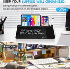 Varhomax Glass Desk Whiteboard Black with Wireless Charger, Desktop Dry Erase White Board with Storage,to Do List Memo Notepad for Home and Office