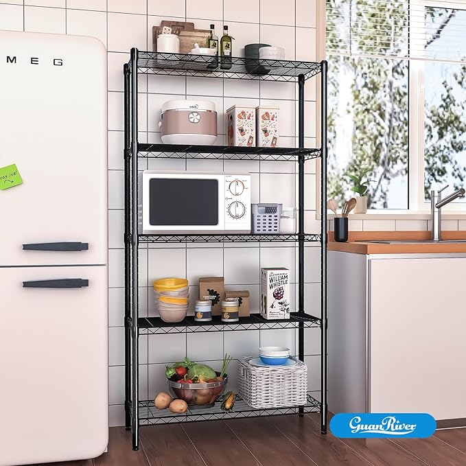 Guan River 5-Shelf Adjustable Metal Shelf Wire Shelving Unit Storage Rack Display Shelf for Office,Kitchen,Bedroom,Bathroom,Laundry,Pantry Basement,Garage(Black,36" L x 14" W x 72" H)