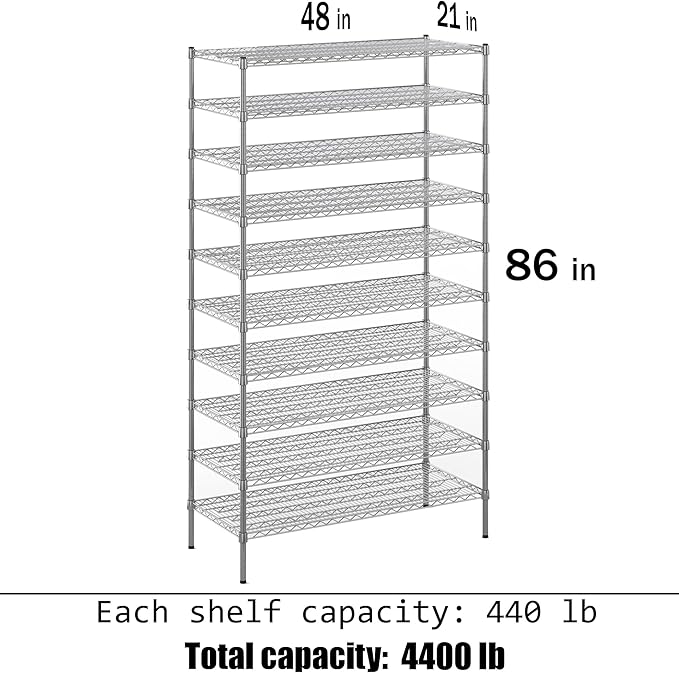 Regal Altair 21" Deep x 48" Wide x 86" Height Wire Shelving Kit | 10-Tier | NSF Commercial Storage Rack Unit