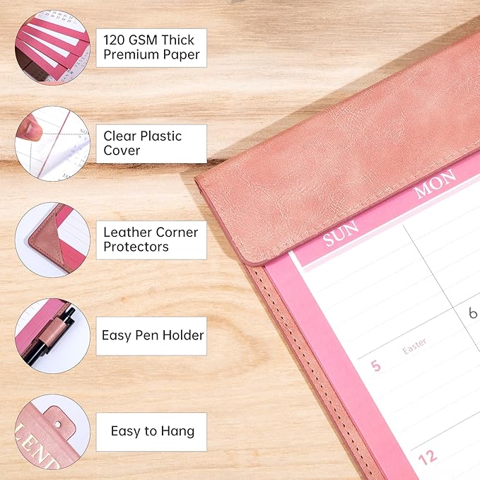 Yoment Desk Calendar 2026 Leather Desk Calendar with To-Do Lists, 13 Months Desk Pad Wall Calendar with Pen Holders PVC Cover for Work Office School Home Women Men, Dec 2025-Dec 2026, 17 x 12, Pink