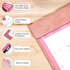 Yoment Desk Calendar 2026 Leather Desk Calendar with To-Do Lists, 13 Months Desk Pad Wall Calendar with Pen Holders PVC Cover for Work Office School Home Women Men, Dec 2025-Dec 2026, 17 x 12, Pink