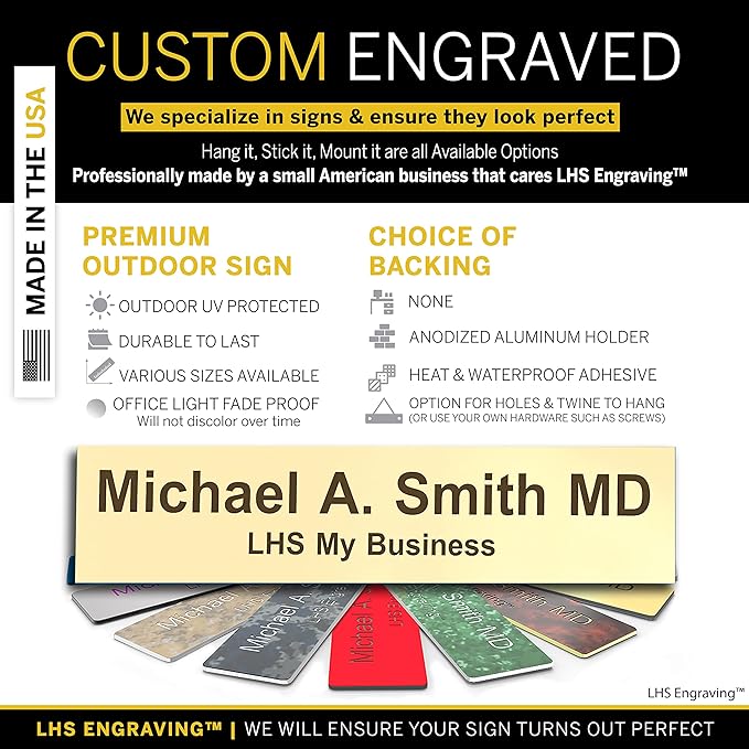 Custom Name Plate with Choice of Mounting for Walls, Doors, Cubicles, Hanging and More - Personalized Ivory Plastic Brown Letters - USA Made 2x10 - B5