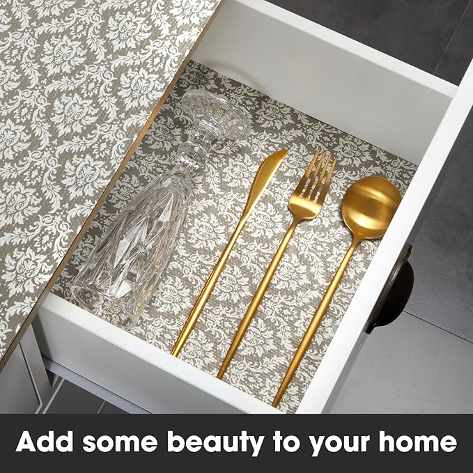 ALIUNI Drawer and Shelf Liner, Non-Slip Kitchen Cabinet Liners Non-Adhesive Thick Strong Grip Waterproof Washable Mats Protect Dresser Shelves Cupboard Bathroom Cabinets, Boho: Beige, 24 in X 20 FT