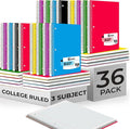 Rosmonde 36 Pack 3 Subject Spiral Notebook College Ruled Bulk, Thick Paper, Extra Pages - 300 Pages (150 Sheets), 8 x 10-1/2", Bulk Spiral Journal for School, 3 Hole Punched, Bulk Subject Notebooks