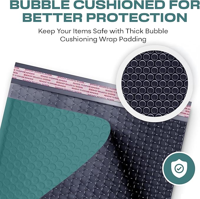 Green 10x13 Inch Poly Bubble Mailers |Self Seal Padded Envelopes for Thick books | Air Cushioned Bubble Mailer | Usable Size 9.5x13 Inch | Waterproof Lightweight Mailing Shipping Bags | 200 Pack Bulk