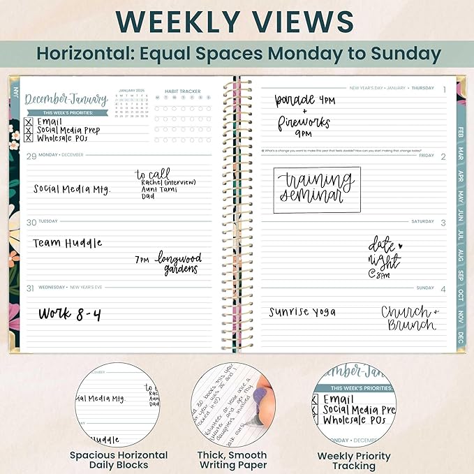 bloom daily planners HARDCOVER 2026 Planner (January to December) - 8.5” x 11” Weekly & Monthly Dated Agenda Organizer Book with Stickers & Tabs - Blooming Wildly