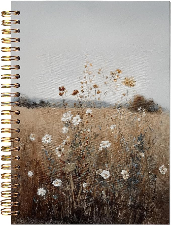 BitKan Vintage Wild Flower Spiral Notebook, Retro Cottagecore Wildness Botanical Floral Journal for Women, Farmhouse Rustic Country Landscape Botanical Notebook 5.5x8.3 Inch-368