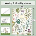 SUNEE 2026 Planner, Weekly and Monthly Calendar Planner, January 2026-December 2026, Daily Agenda with Tabs, Note Pages, Spiral Binding, 8.5"x11", Flora