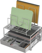 Deco Brothers Desktop File Organizer with Double Tray and 5 Folder Stand, Silver
