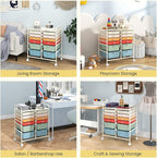 Giantex 12 Drawer Rolling Storage Cart Tools Scrapbook Paper Office School Organizer (Macaron)