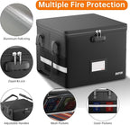 ENGPOW 5200°F Fireproof Document Box with Lock, Heat Insulated Collapsible File Storage Organizer with Handle, Portable Home Office File Cabinet for Hanging Letter/Legal Size Folder, Black