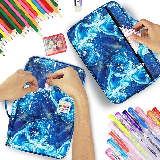 YOUSHARES Color Pencil Case 300 Slots - Oxford Colored Pencil Case with Zipper Holds 300 Colored Pencils or 200 Gel Pens for Prismacolor Colored Pencils & Gel Pen (Quicksand Blue)