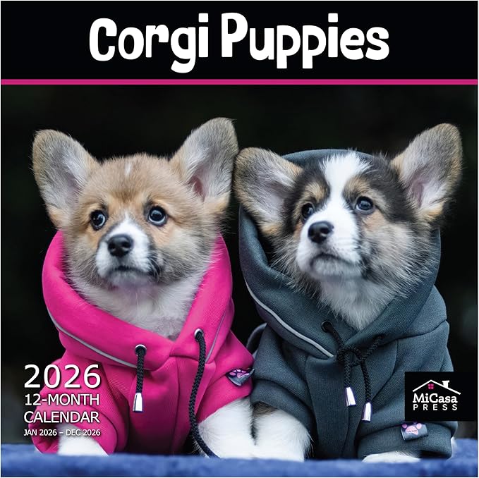 MICASA PRESS Corgi Puppies 2026 Wall Calendar 12 Month | 12" x 24" Open | Thick & Sturdy Paper | Holiday Gift | Cute Puppy Dog Calendar 2026