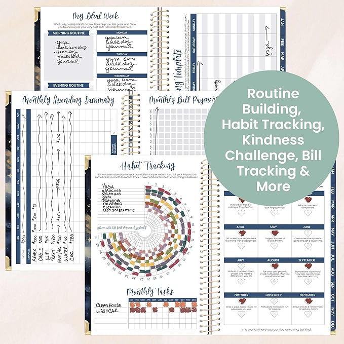 bloom daily planners HARDCOVER 2026 Planner (January to December) - A5 Task Goal Organizer - Monthly & Weekly Inspirational Agenda Book - 5.5" x 8.25" - Midnight Sky