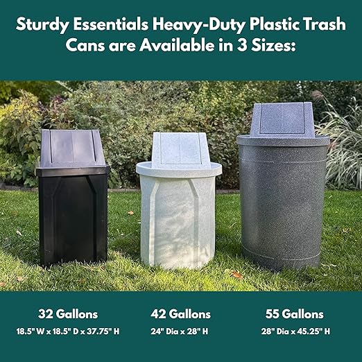 Sturdy Essentials 32 Gallon Square Slatted 100% Recycled Plastic Indoor or Outdoor Commercial Trash Can with Easy Access Swing Top Lid | Great for Schools and Businesses - Blue