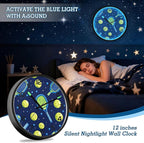 Vozoza Pickleball Game Sports 12 Inch Analog Wall Clocks Battery-Operated with Led Lights for Living Room Bedroom Kitchen Office Decor, Battery Not Included